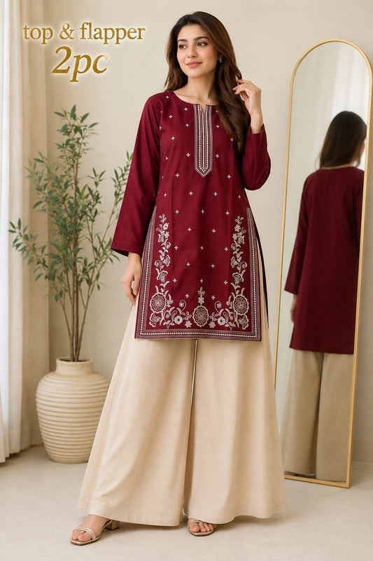 Lawn Embroidery Stitch Top & Flapper 2PC