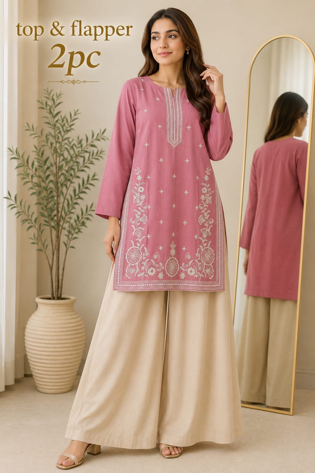 Lawn Embroidery Stitch Top & Flapper 2PC