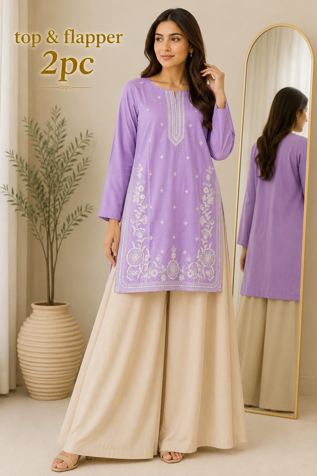 Lawn Embroidery Stitch Top & Flapper 2PC