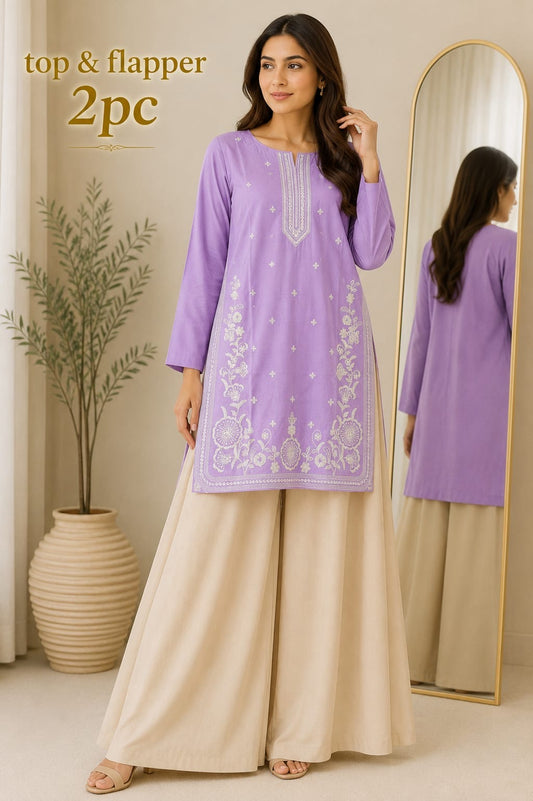 Lawn Embroidery Stitch Top & Flapper 2PC